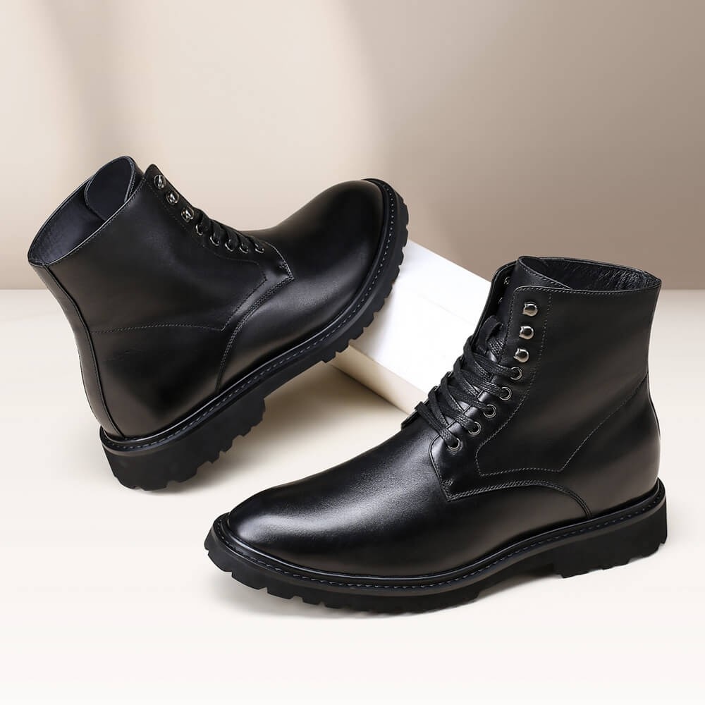 Black Leather Boots 8 CM / 3.15 Inches