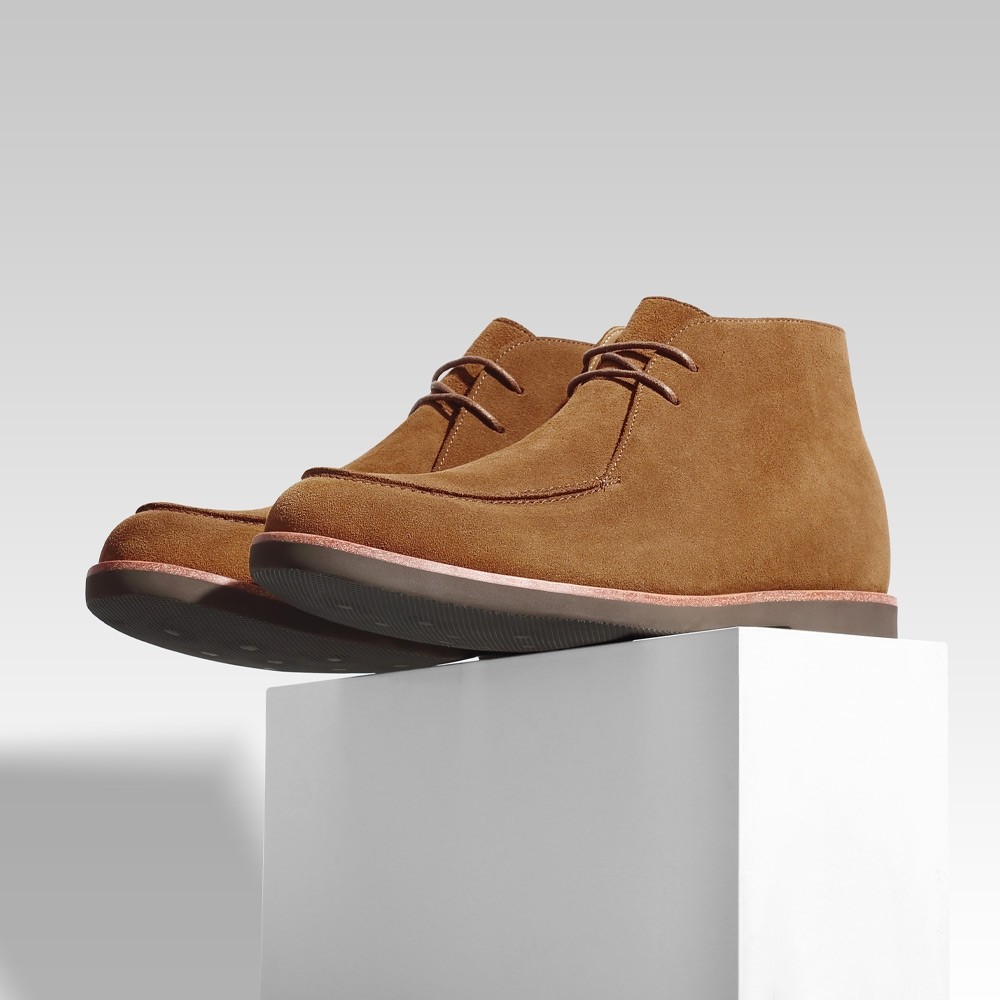 Brown Suede Men's Height Increasing Chukka Boots 7 CM / 2.76 Inches