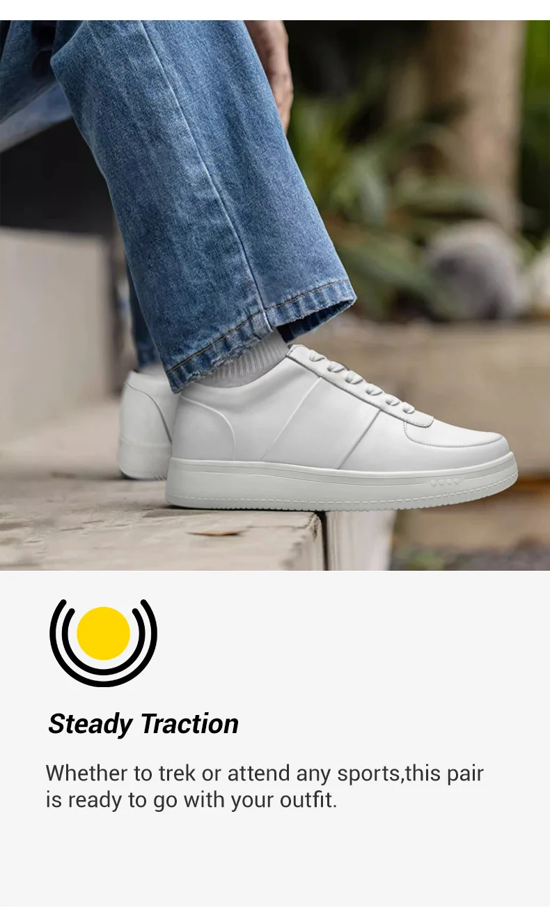 Height Increasing Shoes For Men - Casual Elevator Shoes - White Cowhide Leather Men's Sneakers 6 CM / 2.36 Inches     03