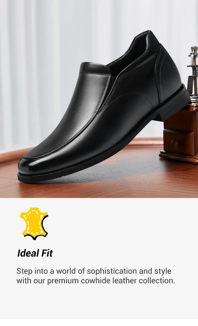 Slip-On Height Increasing Shoes For Men - Black Men's Loafer Shoes That Make You Taller 7 CM / 2.76 Inches     01