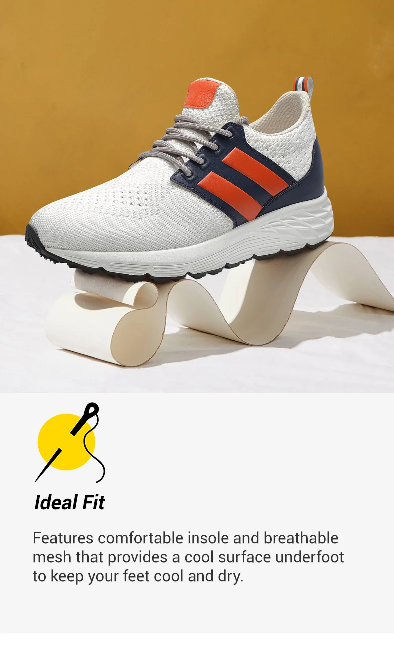 Elevator Shoes For Men - Causal High Heeled Sneakers White Breathable Knit Sneakers 8 CM / 3.15 Inches     01