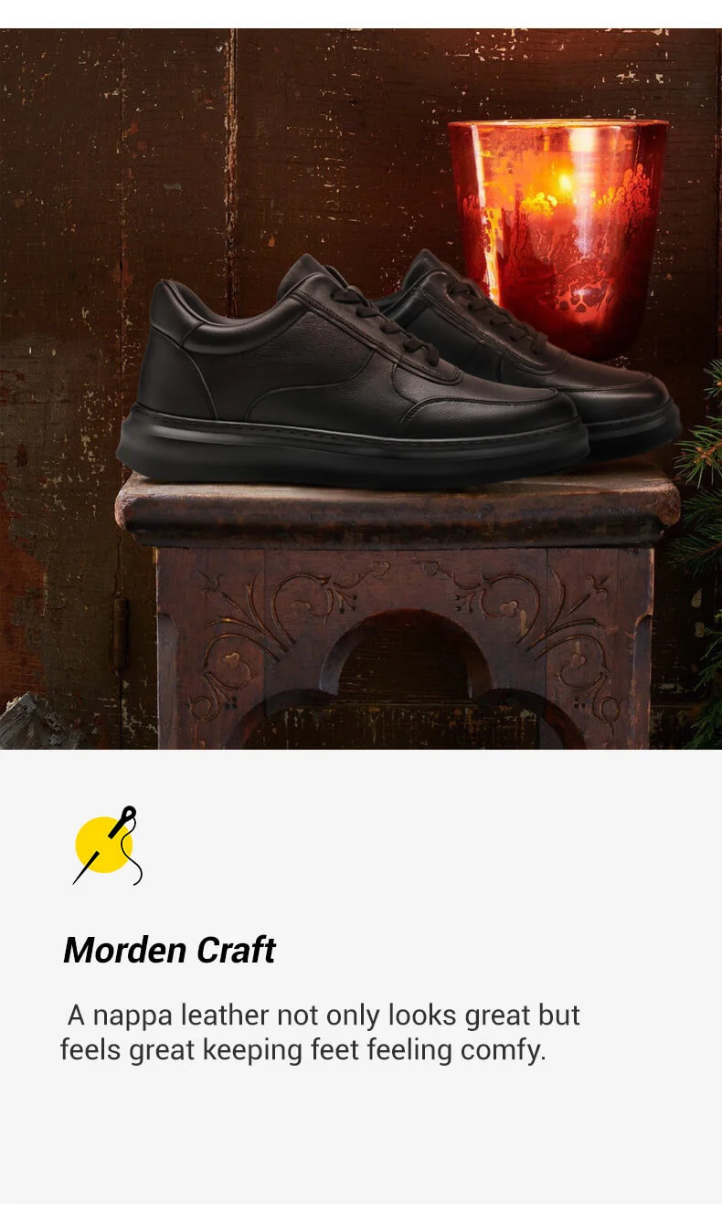 Height Increasing Sneakers - Mens Elevator Shoes - Black Leather Casual Sneakers 6cm  02