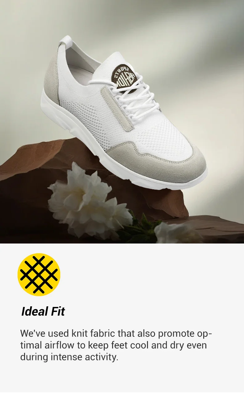 Elevator Sneakers For Men - White Knit Height Boosting Shoes To Look Taller 6 CM / 2.36 Inches     01