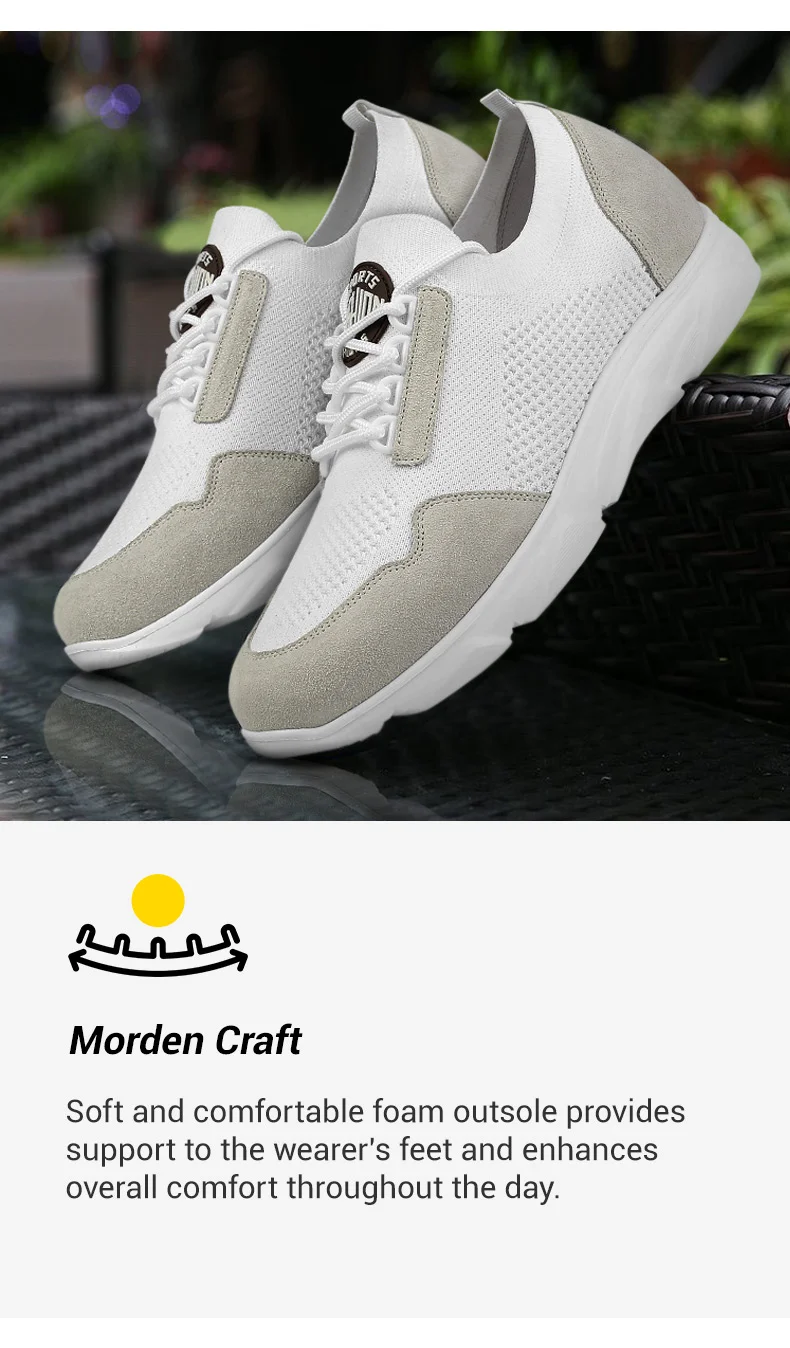Elevator Sneakers For Men - White Knit Height Boosting Shoes To Look Taller 6 CM / 2.36 Inches     02