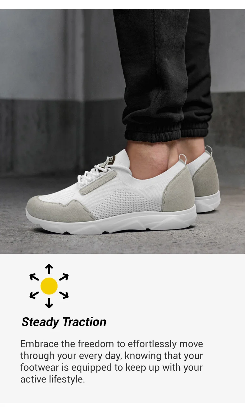 Elevator Sneakers For Men - White Knit Height Boosting Shoes To Look Taller 6 CM / 2.36 Inches     03