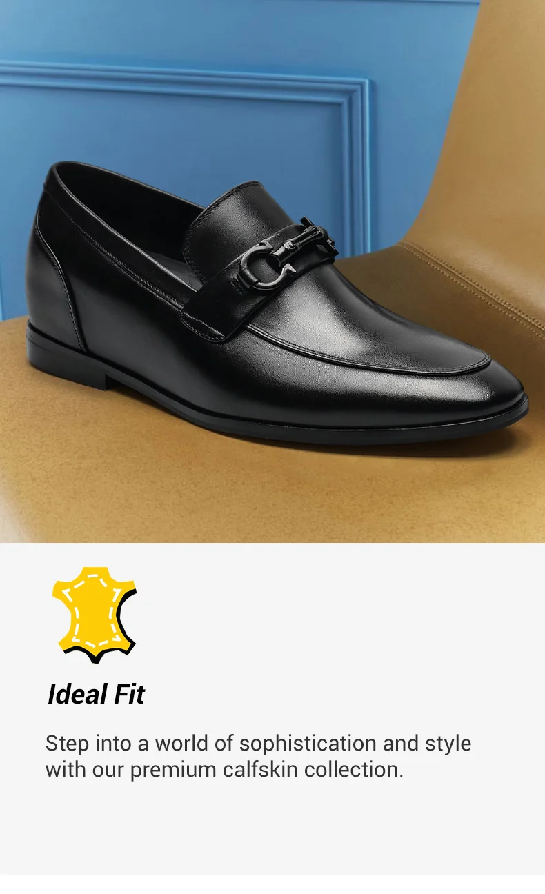 Casual Height Increasing Shoes - Hidden High Heel Shoes For Men - Black Calfskin Slip-On Loafers 6 CM     01