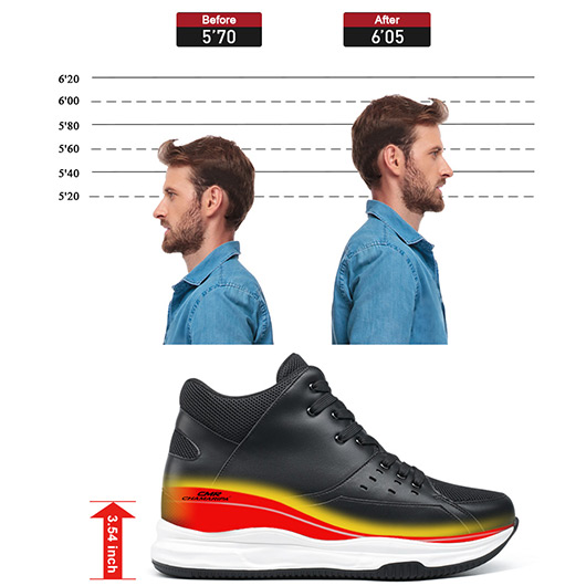 Chamaripa Height Increasing Basketball Shoe Black High-Top Sports Shoes that make you taller 3.74 Inches 329B02P