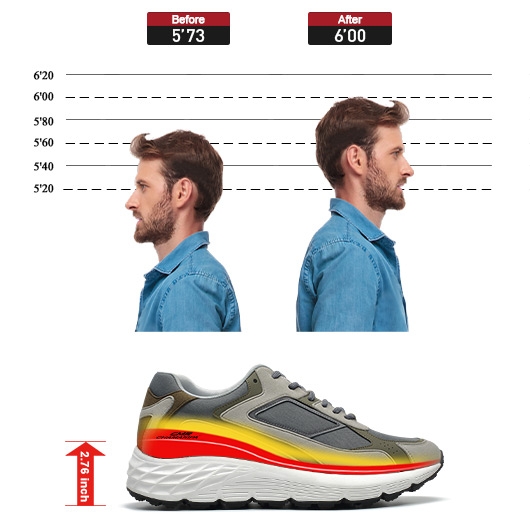 Height Increasing Sneakers - Elevator Shoes For Men - Breathable Grey Cloth Men's Shoes 2.76 Inches