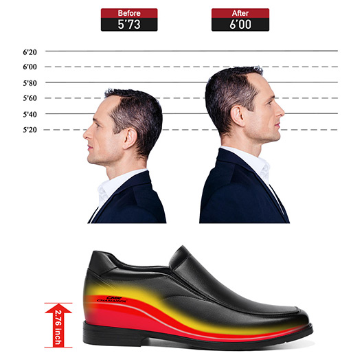 Slip-On Height Increasing Shoes For Men - Black Calfskin Men's Dress Shoes That Make You Taller 2.76 Inches / 7 CM