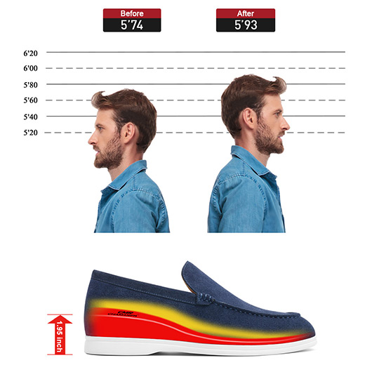 Height Increaisng Shoes for Men - Navy Suede Apron toe Loafer Shoes that Make You Taller 1.95 Inches