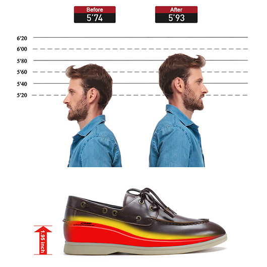 Height Increasing Shoes For Men - Coffee Oil Wax Leather Casual Boat Shoes 5CM / 1.95 Inches