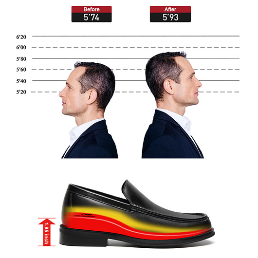 Elevator Shoes For Men - Black Leather Slip-On Business Casual Shoes 5CM / 1.95 Inches