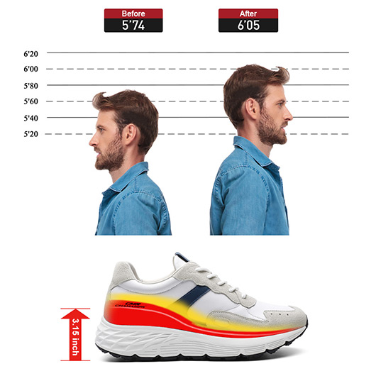 Height Increasing Shoes For Men - Off-White Leather & Suede Casual Sneakers 8CM / 3.15 Inches