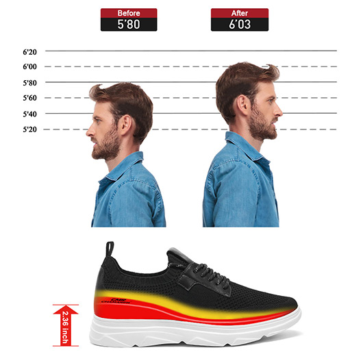 Elevator Shoes For Men - Black Breathable Knit Sneakers That Make You Taller 6CM / 2.36 Inches