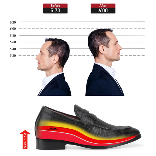 height increasing dress shoes to make you taller - black grain penny loafer taller shoes 2.76 inches taller