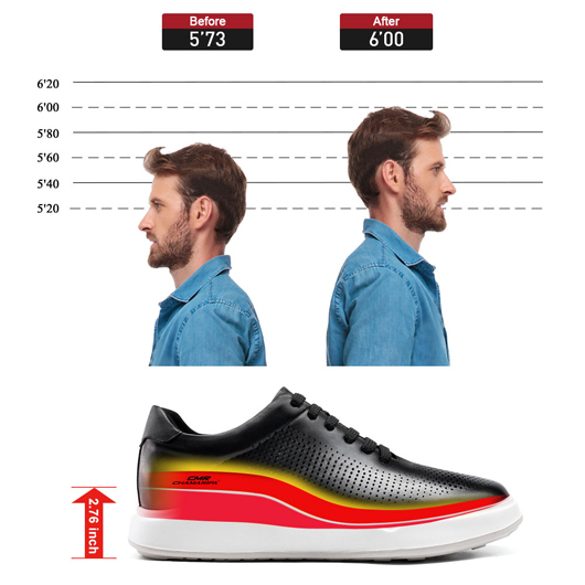 height enhancing shoes - mens sneakers that make you taller - breathable black casual men sneakers 2.76 inches / 7 CM