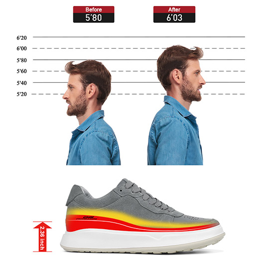 Casual Elevator Shoes For Men - Height Increasing Shoes Gray Suede Leather Shoes 2.36 Inches