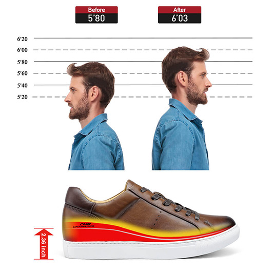 Height Increasing Trainers - Sneakers That Make You Taller - Brown Casual Elevator Sneakers For Men 2.36 Inches / 6CM
