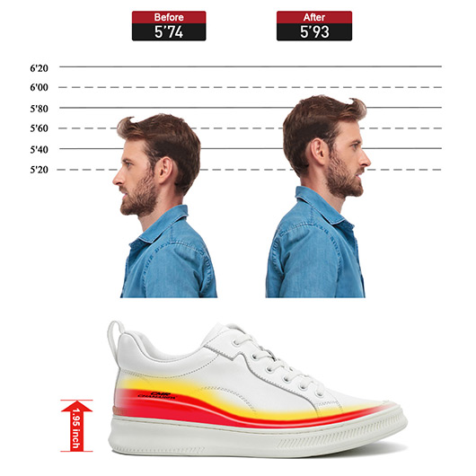 Hidden Height Increasing Shoes - White Leather Men's Shoes With Higher Heels 5CM