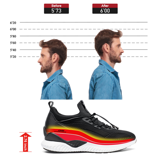 Tall Men Black Elevator Shoes Height Increasing Sneaker Lift Shoes Make You 7CM/2.76 Inches Taller