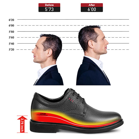 Tall Men Shoes - Men's Dress Shoes With Height - Black Derby Shoes 7 CM