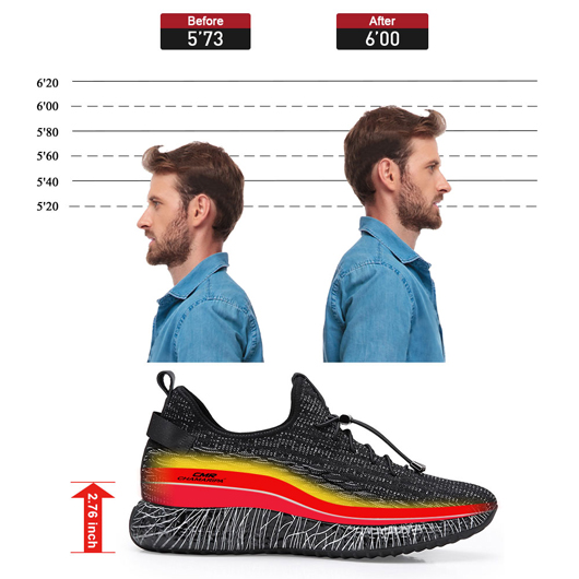 height increasing sneakers for men - black - 7CM Height Increase | heeled work shoes