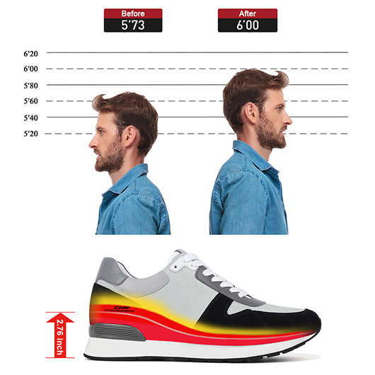 Elevator Shoes For Men - Grey Suede Leather Casual Sneakers That Make You Taller 2.76 Inches / 7 CM