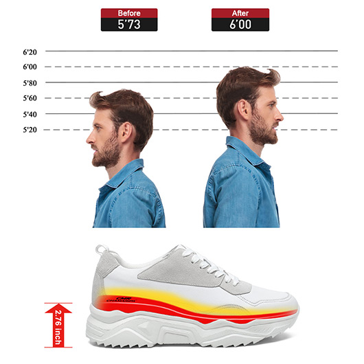 Men's Shoes With Higher Heels - Height Increasing Casual Shoes White Leather Shoes 2.76 Inches