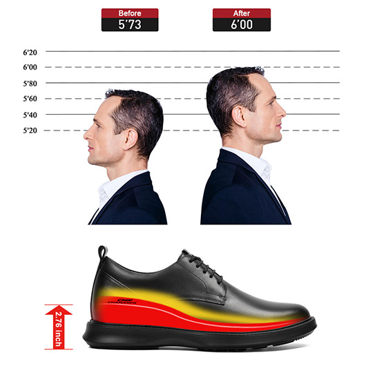 Height Increasing Shoes For Men - Black Leather Business Casual Derby Shoes 7CM