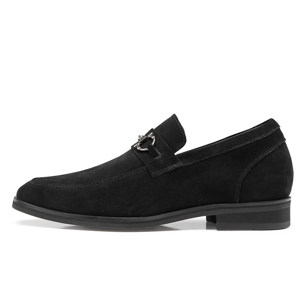 Chamaripa Shoes Canada - Hidden Heel Loafer Elevator Shoes For Men Black Suede Tall Men Shoes 3.15 Inches / 8CM