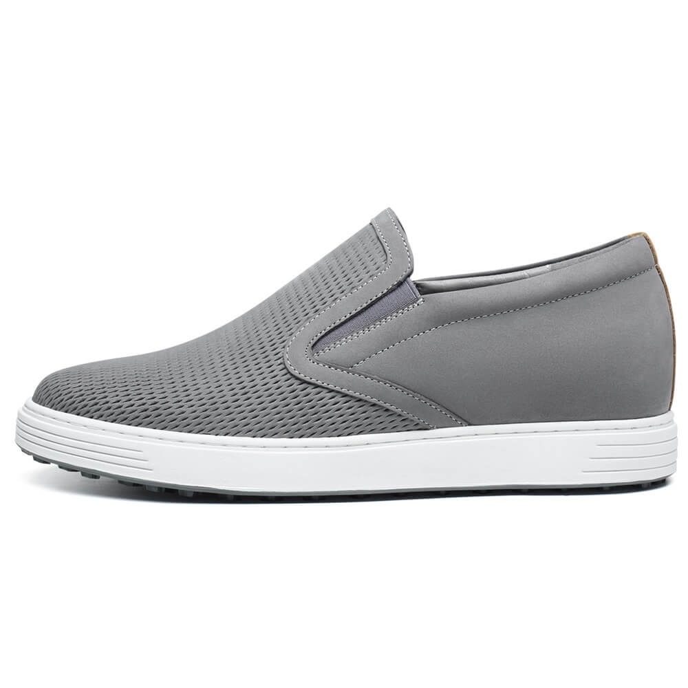 Chamaripa Shoes Canada Grey Nubuck Elevator Shoes For Men - Men's Casual Slip-On Shoes 2.36 Inches / 6 CM