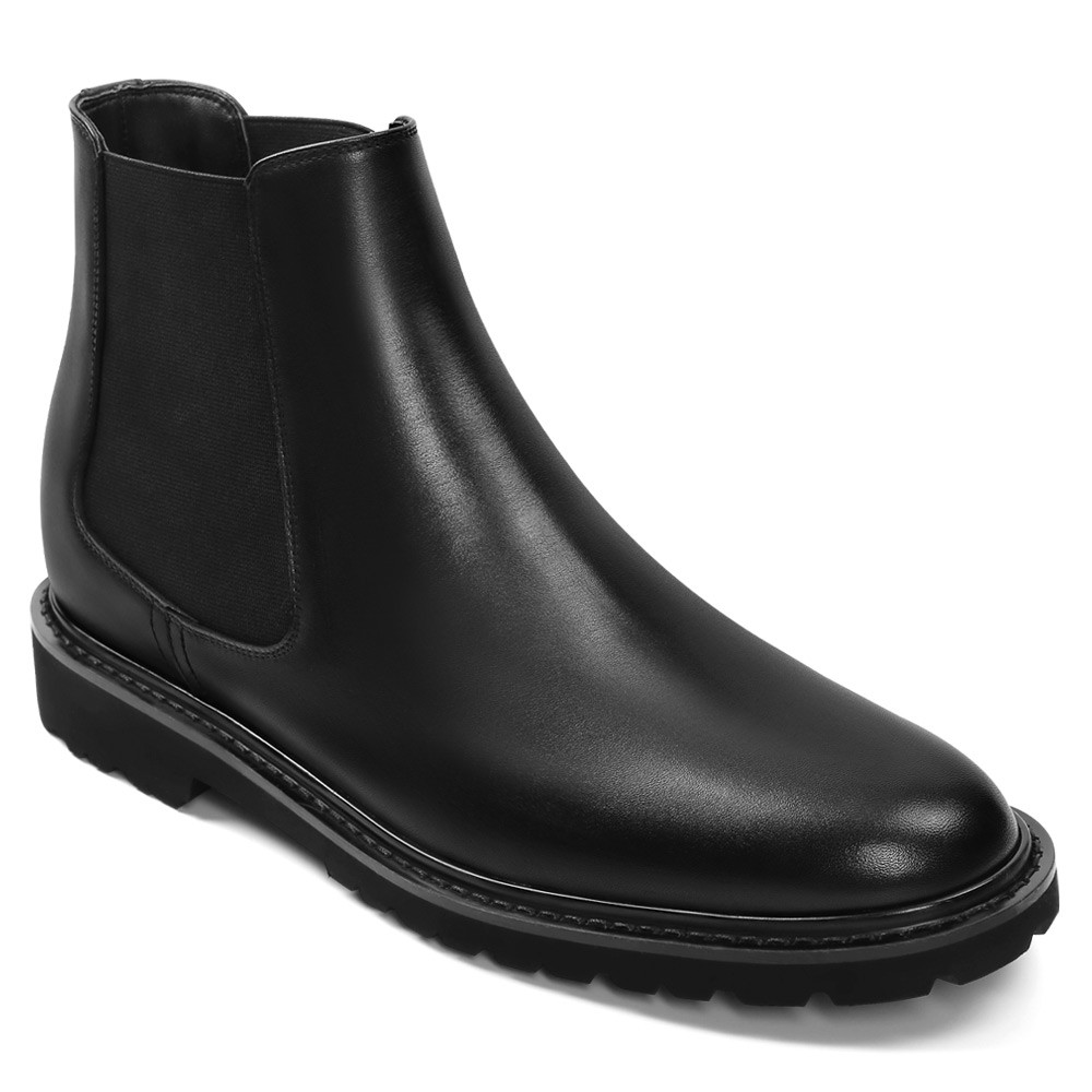 Bottes rehaussées homme chelsea en cuir noir pour homme