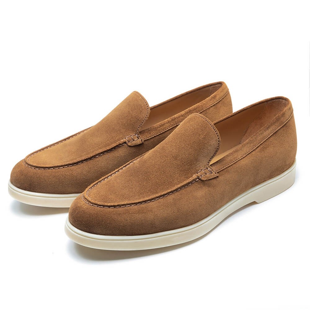 Chamaripa Shoes Canada Men's Elevator Shoes - Hidden Heel Shoes For Men - Brown Suede Apron Toe Loafer Shoes That Make You Taller 5 CM / 1.95 Inches