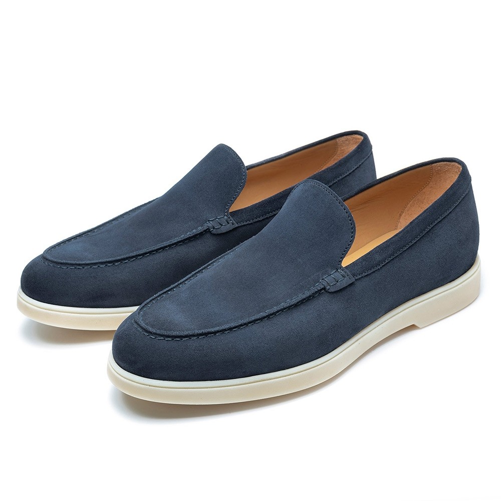 Chamaripa Shoes Canada Men's Elevator Shoes - Navy Suede Apron Toe Loafer Shoes To Increase Height 5 CM / 1.95 Inches
