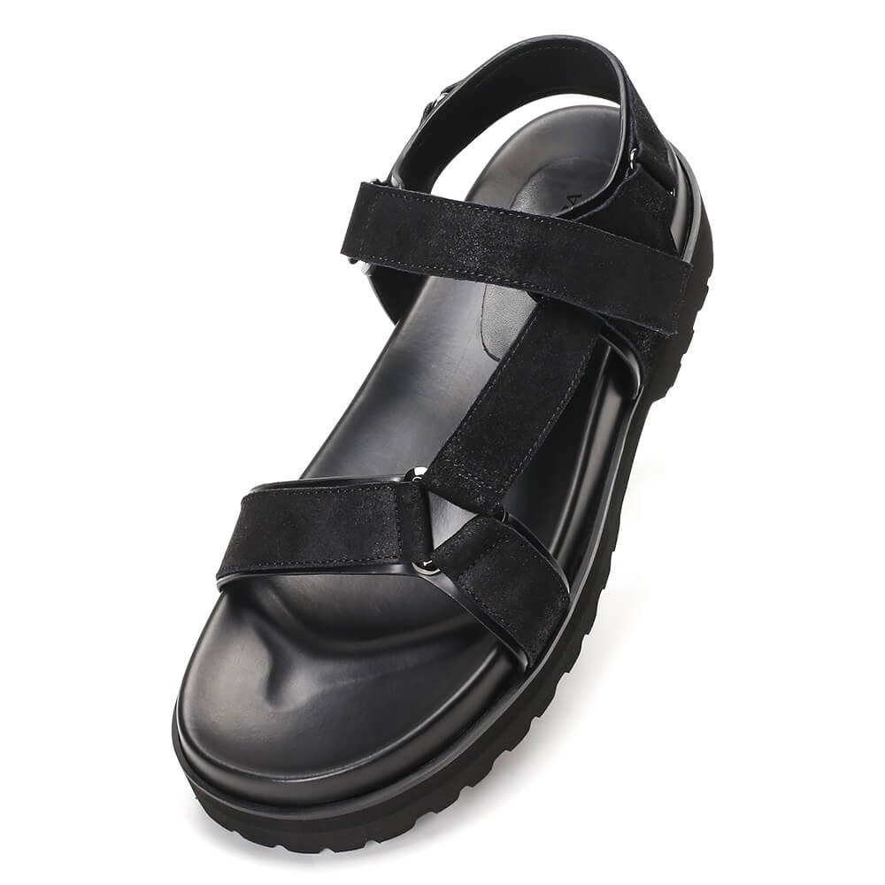 Chamaripa Elevator Sandals Black Leather Height Increasing Slipper ...