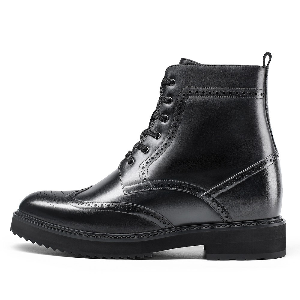 Chamaripa Shoes Canada - Hidden Mens Heeled Boots - Mens Boots That Make You Taller - Black Brogue Boots 3.94 Inches / 10CM