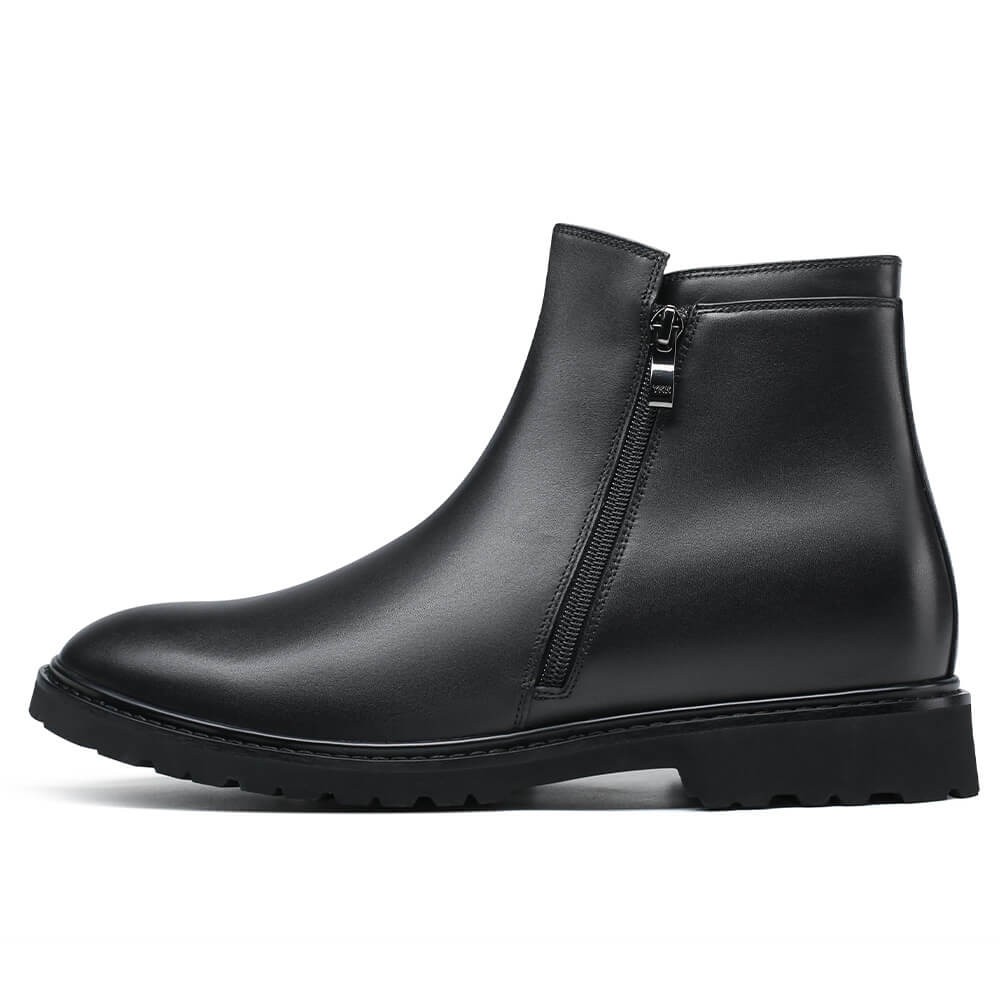 Chamaripa Shoes Canada - Elevator Boots For Men - Mens Boots That Make You Look Taller - Black Side Zipper Boots 3.15 Inches / 8 CM