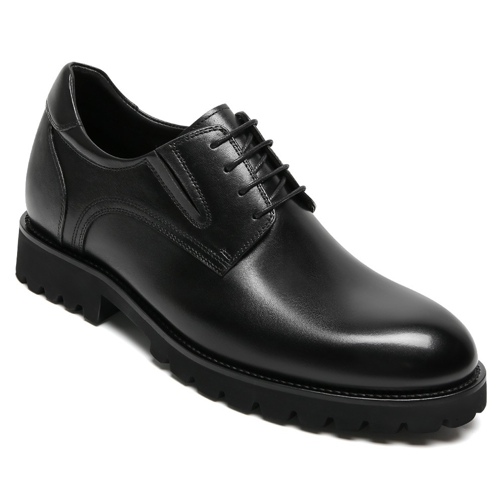 CMR CHAMARIPA Schuhe Mit Absatz Herren - Schwarze Derby-Schuhe Aus Leder 8CM